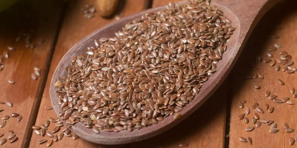 linseed or flaxseed is a great substitute for chia seeds. Pictured is a spoonful of flax.