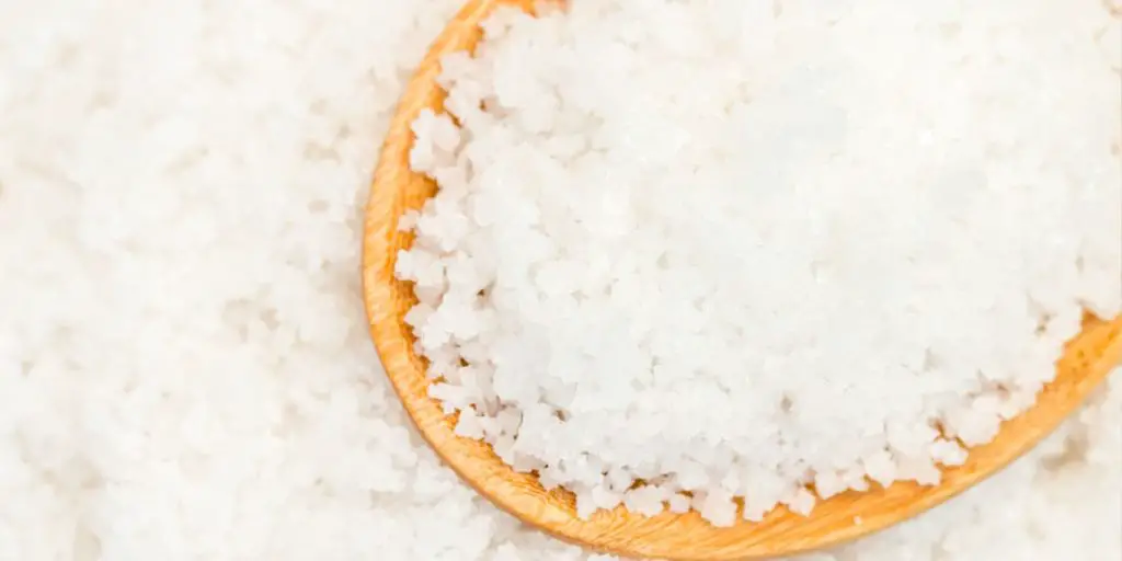 image of spoon scooping sea salt, which is a great substitute for curing salt