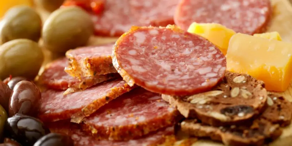 image of cut up sausage with other appetizers