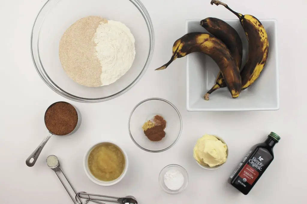 all ingredients needed for vegan allergy friendly banana bread