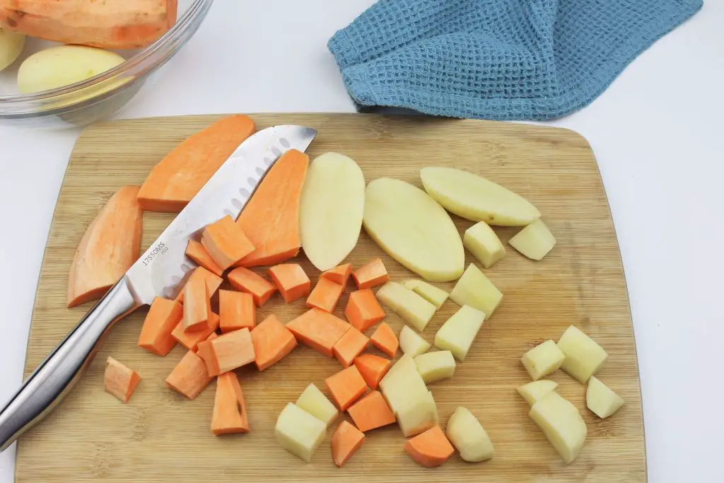 Potatoes being cut up